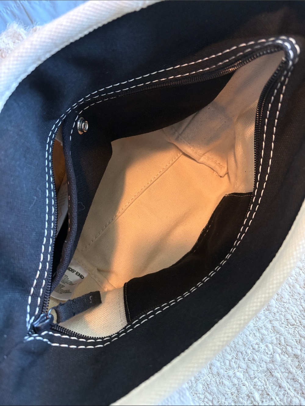 Lands End Small 3 Pocket Zip Top Canvas Tote Bag - Black/Natural - Picture 4 of 7